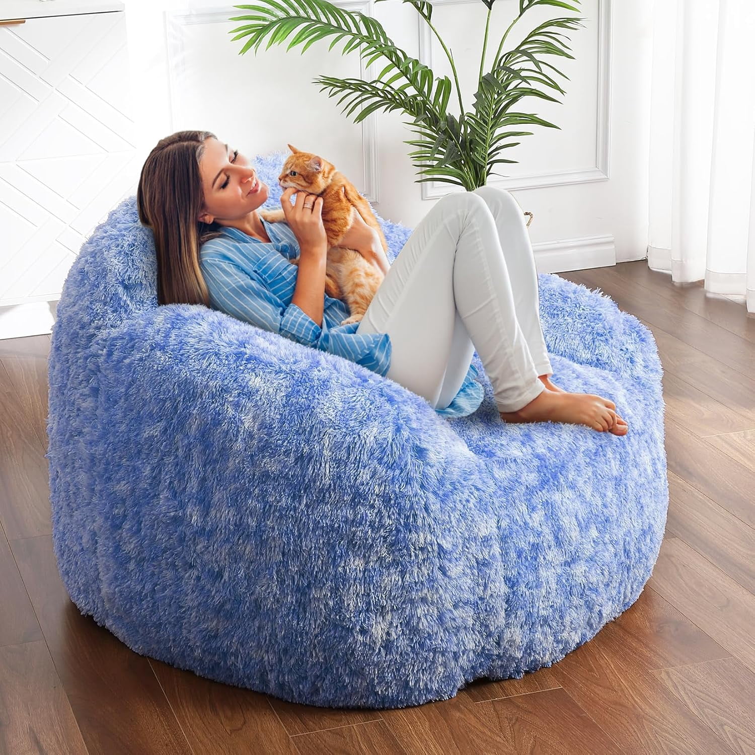 Home Lazy Sofa Bean Bag Chairs for Adults, Faux Fur Bean Bag Chair with Filler, Soft Plush Living Room Beanbag Chair Armrest Bean Bag Couch, Fluffy Couch Lazy Sofa Chair for Reading
