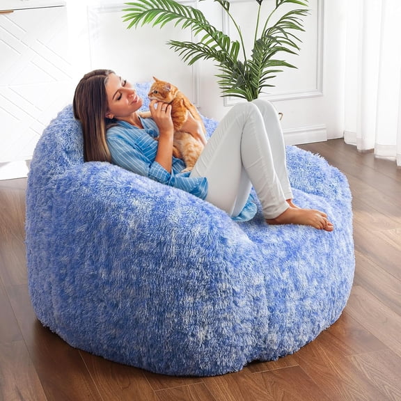 Large Fluffy Foam Filled Bean Bag Chair for Adults, Soft Indoor Lazy Sofa for Living Room Reading & Relaxing