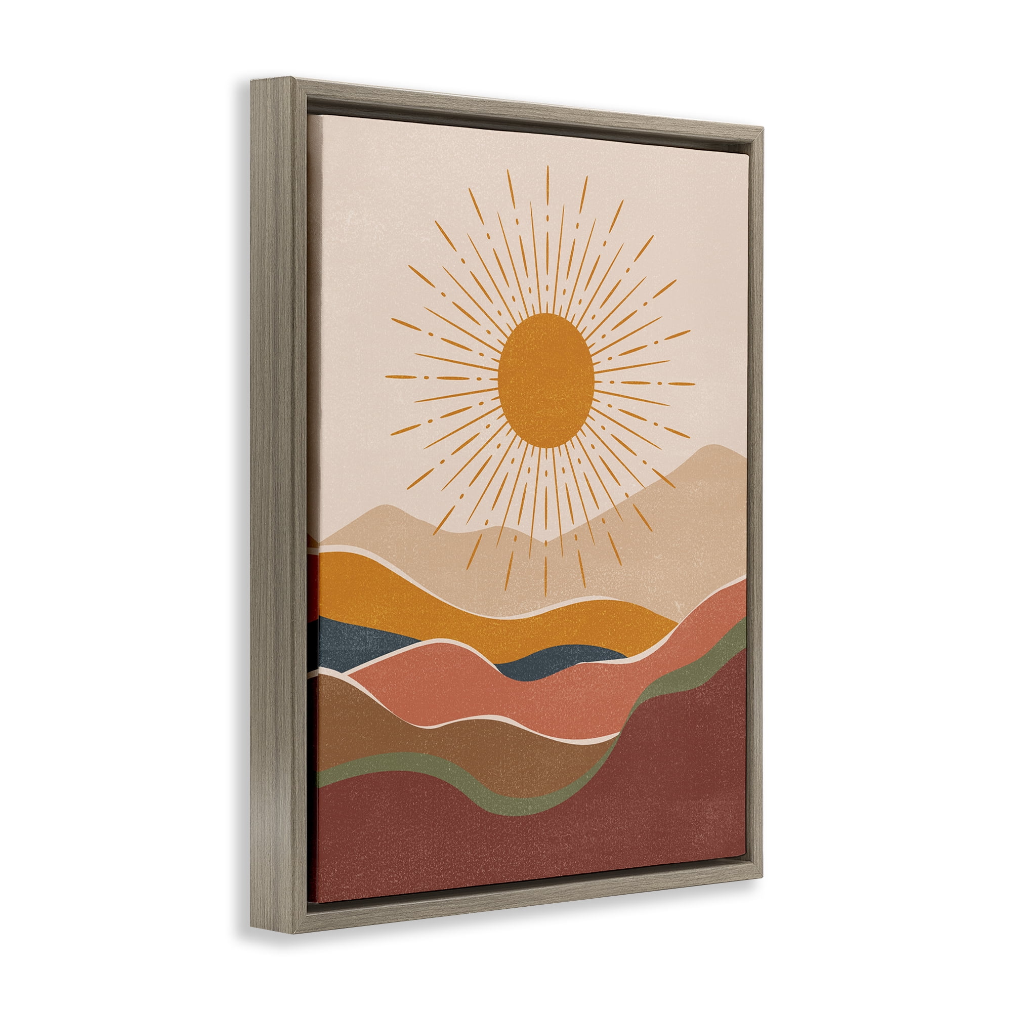 Stupell Industries Earthtone Desert Sun Landscape & Nature Painting Brown Floater Framed Canvas Art Print Wall Art, 17 x 21