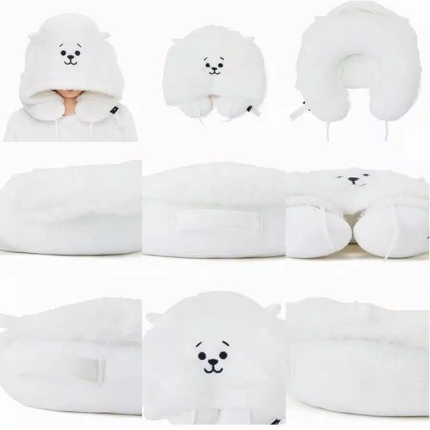 Kpop BTS bt21 almohada de cuello en forma de U con sombrero
