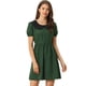 thumbnail image 1 of Vestido entallado y con vuelo de manga corta abullonada con cuello Peter Pan en contraste para mujer Verde Oscuro S, 1 of 6
