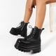 thumbnail image 3 of NECHOLOGY Botas Mujer Adulto Femenino Zapatos Botines mujer Botas de suela gruesa con tacón de cuña y cremallera lateral con cordones de cuero de color liso para mujer (Black, 7.5), 3 of 5