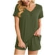 thumbnail image 1 of Puntoco Conjunto de pijama cómodo de dos piezas con cuello en V y manga corta para mujer, conjunto deportivo, 2 piezas Puntoco Puntoco-1692, 1 of 5