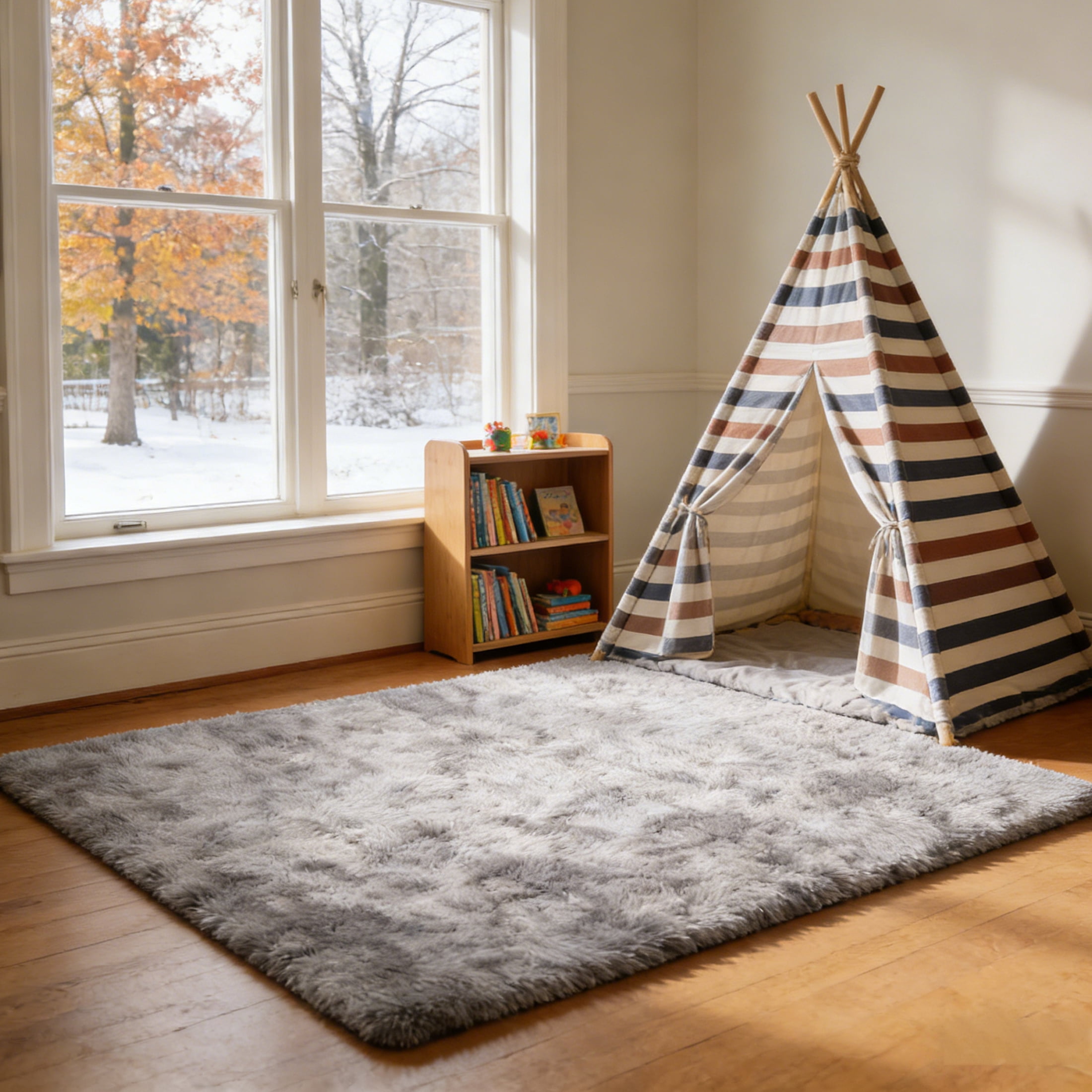 Area Rugs for Living Room Bedroom, 4'x6' Soft Fluffy Shag Indoor Floor Carpet for Living Room Bedroom Dining Room Office Home Decor, Dark Gray