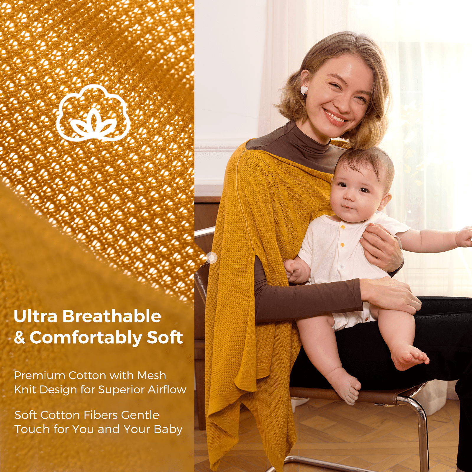 Momcozy Nursing Cover for Breastfeeding, Breathable Soft Privacy Poncho, Multi-Use Nursing Shawl, Portable Breast Feeding Covers for Women, Includes Laundry Bag