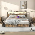 thumbnail image 2 of Full Size Bed Frame with LED Light & Outlets USB Ports, Metal Platform Bed with Storage Headboard & 4 Large Drawers, No Box Spring Needed, 2 of 8