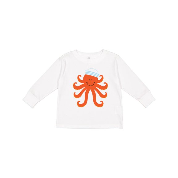 Inktastic Orange Octopus Cute Sea Creature Nautical Boys or Girls Long Sleeve Toddler T-Shirt