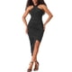 thumbnail image 2 of Vestido midi de cóctel INSPIRE CHIC para mujer, con cuello halter, sin mangas, fruncido y asimétrico, negro, XL, XS, negro, 2 of 6
