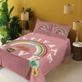 thumbnail image 2 of Ambesonne Emoji Fitted & Top Sheet Set with Shams, World Love Raindbow Leaf Face, Dried Rose Cream Mustard, 2 of 5