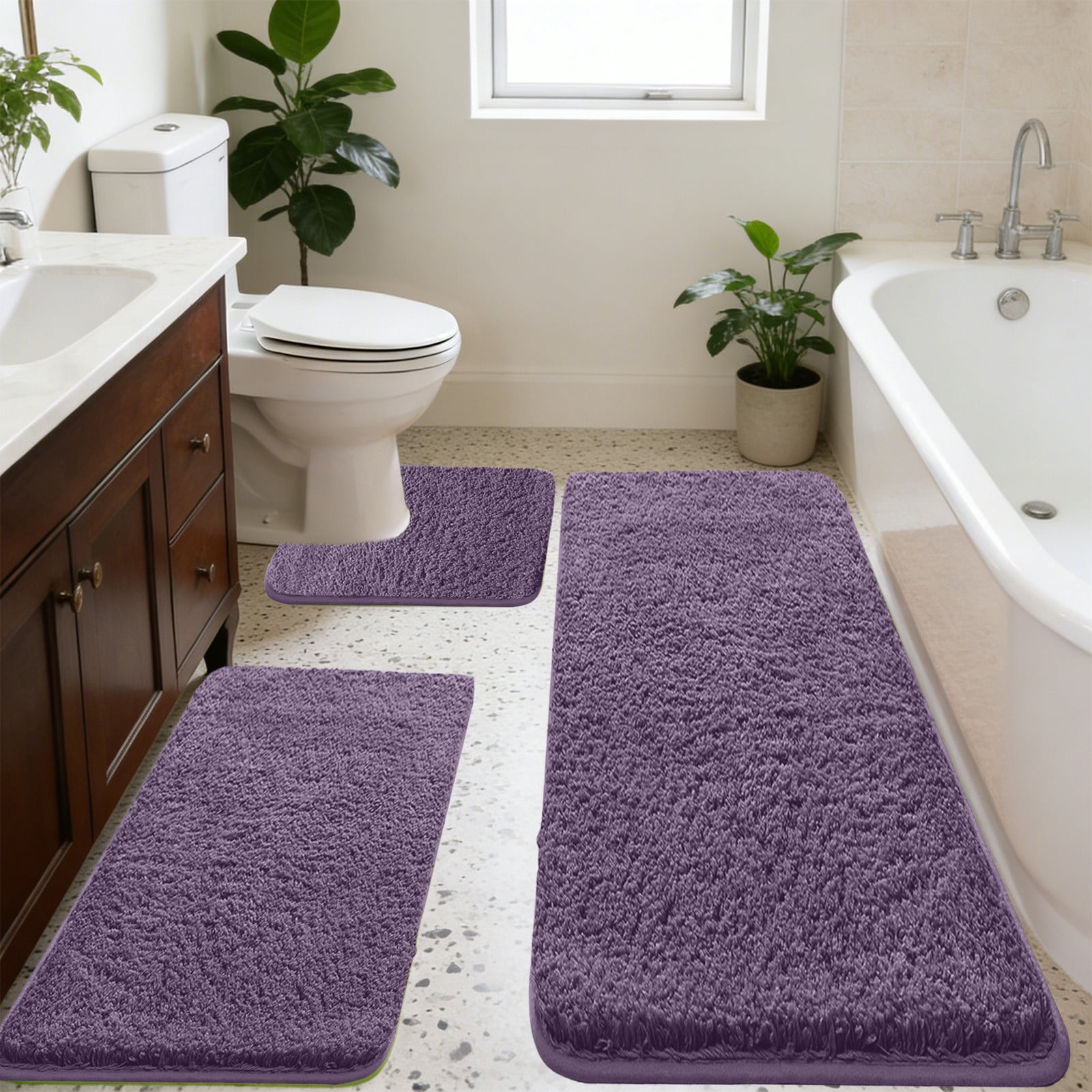 47 Inch Extra Large 3-Piece Memory Foam Bathroom Rug Set, Ultra Soft Water Absorbent Non-Slip Bath Mat, Washable Bathroom Floor Mats for Bathroom, Shower, Tub, Laundry Room and Vanity Area
