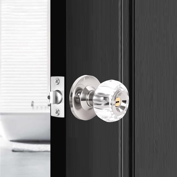 Crystal Door Knobs with Lock and Keys, Keyed Entry Glass Door Knobs, Exterior and Interior Door Lock with Keys, Clear Diamond Door Knob for Bedroom Bathroom, Stain Nickel, 1 Pack$$