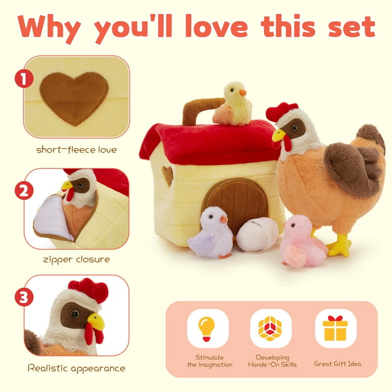 Tezituor Chicken Plush Set, 6-Piece with Coop photo 4