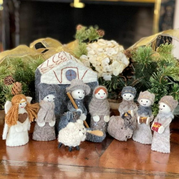 Global Crafts Hand Crafted Wool Felt Christmas Nativity Set from Nepal, 12 Piece, 7.5" x 5" x 5" (GLG60033-01)
