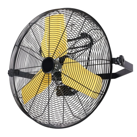 24-Inch Heavy Duty Industrial Wall-Mounted Fan, 9100 CFM, Permanently Lubricated Ball Bearings, 9ft Cord, 180-Degree Tilting, Safety Yellow Blade - UL Listed