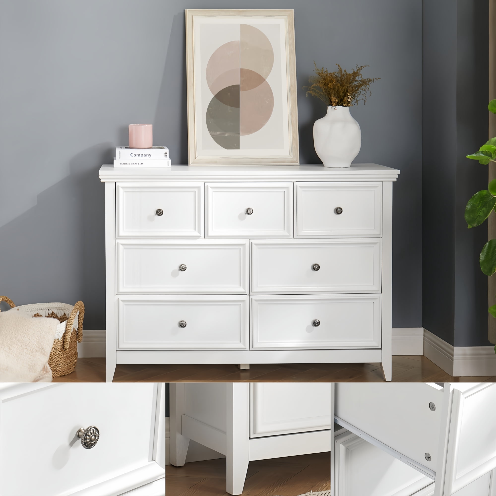 Leumius 7 Drawers Dresser,Modern 7 Drawers Cabinet Chest of Drawers Closet Organizers and Storage for Living Room,Bedroom,White