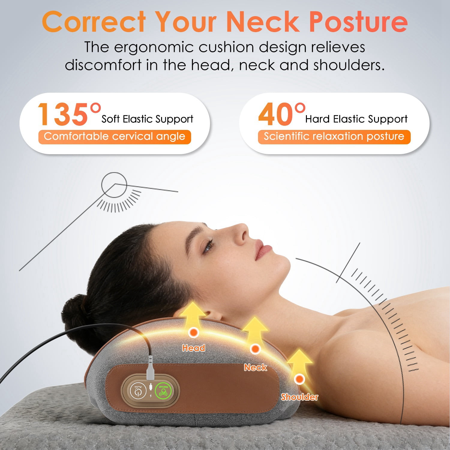 Imountek 3 in 1 Neck Massager Pillow with Heating, Ergonomic Massager Vibration Air Compression 30Min Timer for Neck Back Shoulder