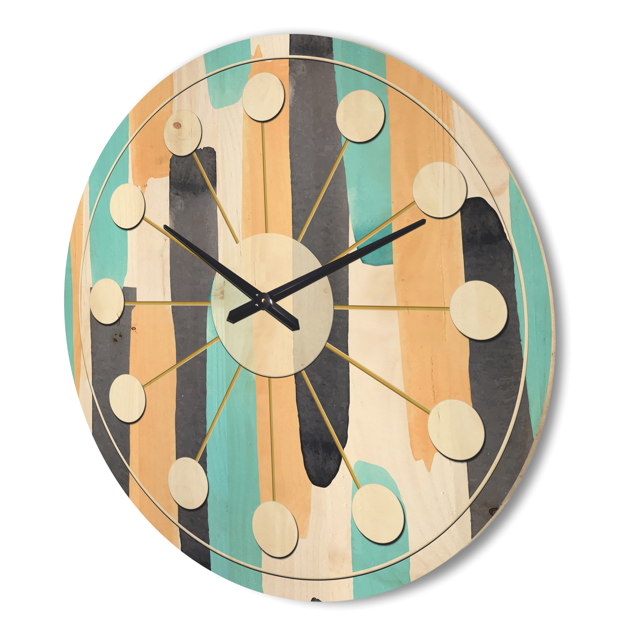 Designart 'Geometrical Abstract Retro I' Mid-Century Modern Wood Wall Clock