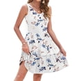 thumbnail image 5 of OutfitShow Summer Dresses for Women Casual Floral Sundresses Sleeveless V Neck Ruffle Empire Midi Dress with Pockets, 5 of 8