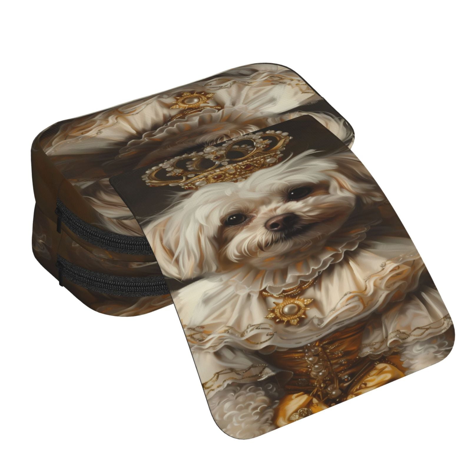Rateoe Regal Dog In Royal Attire Pattern Double Clamshell Pen Case, Storage Organizer with Two Zipper Compartments– Holds Up to 50 Pencils & Pens