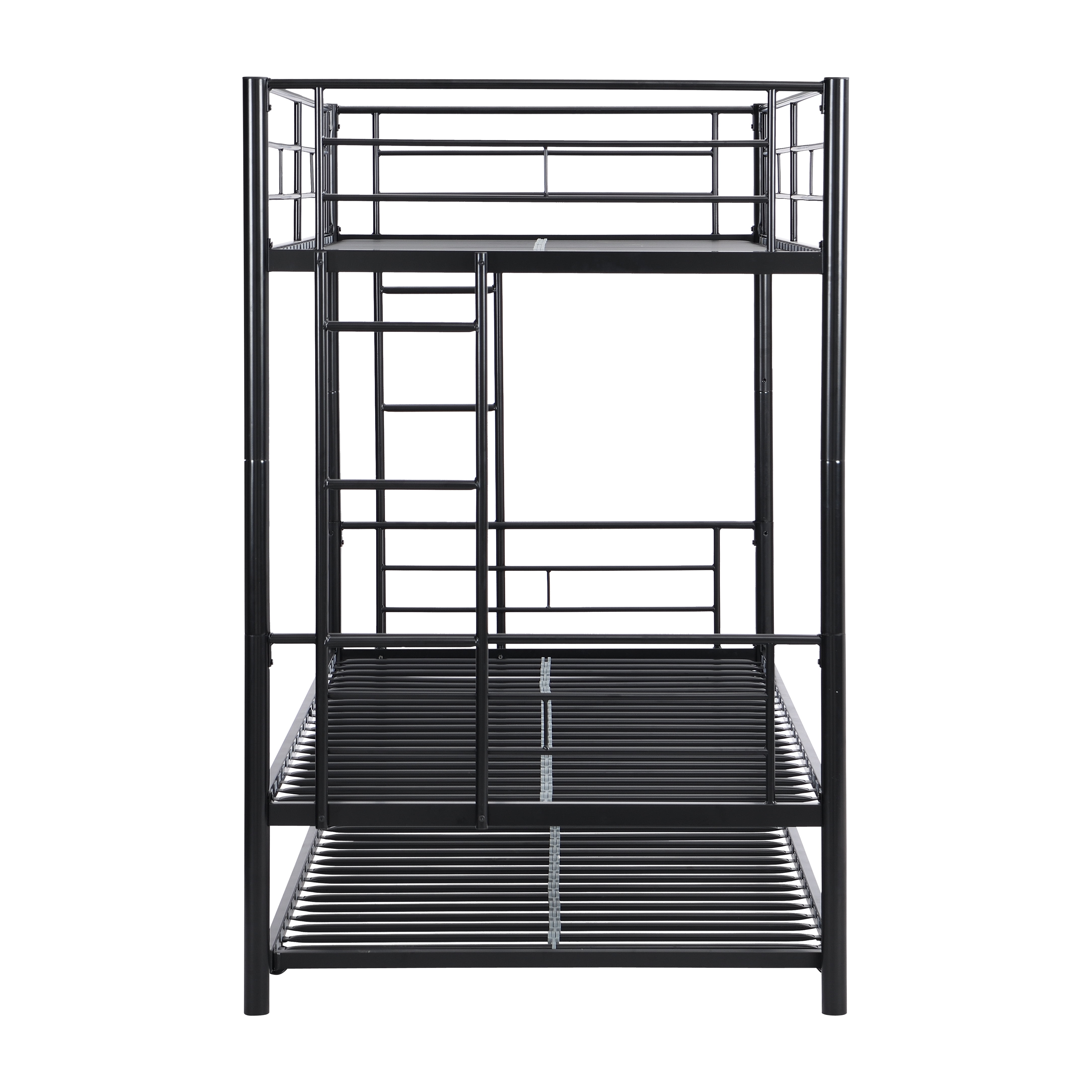 Twin Over Twin Metal Bunk Bed with Trundle Black