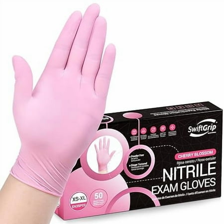 SwiftGrip Nitrile Disposable Gloves, 3-mil, Pink Industrial Gloves Disposable Latex Free, Gloves for Cleaning & Esthetician, Pink Rubber Gloves, Pink Cleaning Gloves, Powder-Free, 50-ct Box (Small)