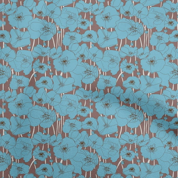 oneOone Polyester Spandex Medium Blue Fabric Abstract Floral Fabric For Sewing Printed Craft Fabric By The Yard 56 Inch Wide