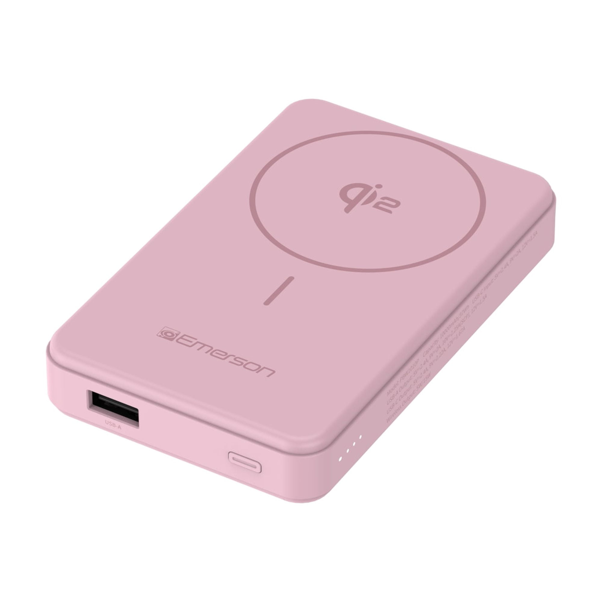 Emerson Power Bank with 15W Qi2 Magnetic Wireless Charging and 20W Wired Output Charging, Pink - PBW1010P