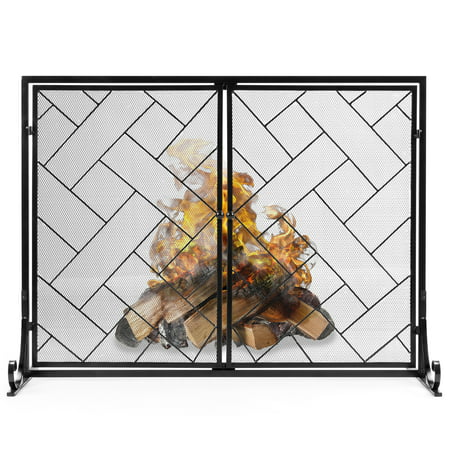 Best Choice Products 44x33in 2-Panel Handcrafted Wrought Iron Decorative Geometric Fireplace Screen w/ Magnetic (Best Place To Order Kratom)