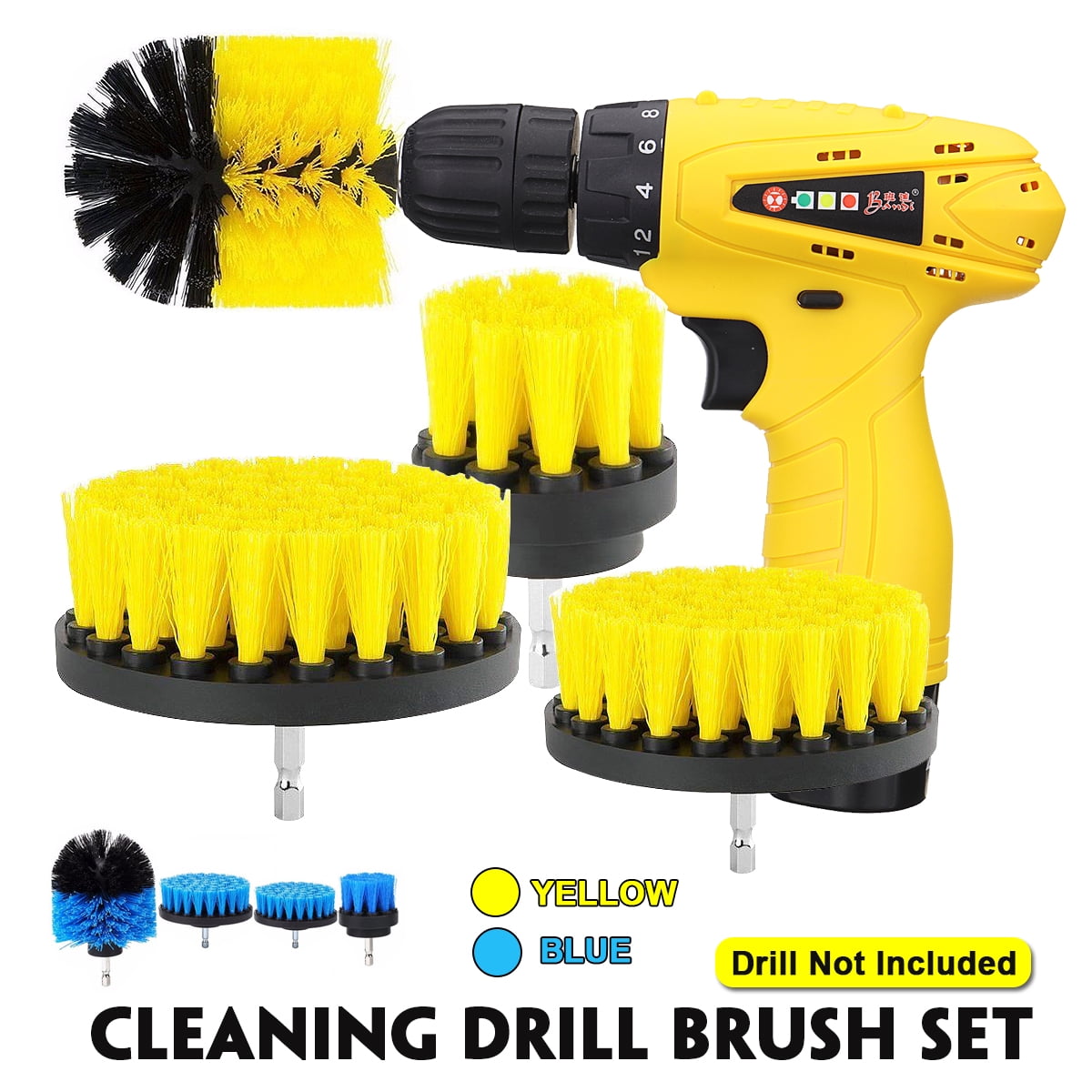 4Pcs Electric Bristle Scrubber Drill Cleaning Brush Tool For Bathtub