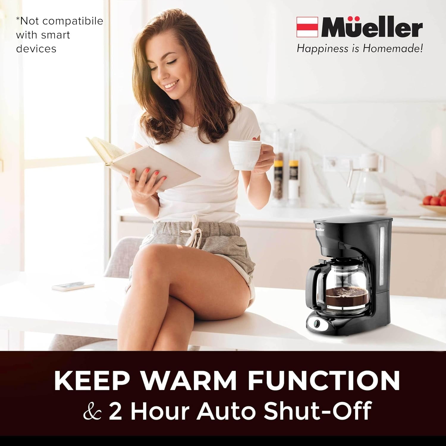 12-Cup Drip Coffee Maker - Borosilicate Carafe, Auto-Off, Reusable Filter, Anti-Drip, Keep-Warm Function, Clear Water Level Window Coffee Machine, Kitchen Essentials & Accessories