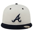 thumbnail image 2 of Men's New Era Cream/Navy Atlanta Braves Two-Tone Corduroy 59FIFTY Fitted Hat, 2 of 6