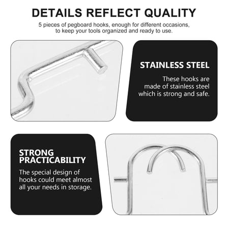 5pcs U Shaped Pegboard Hooks for Heavy Duty Display Shelf Organization