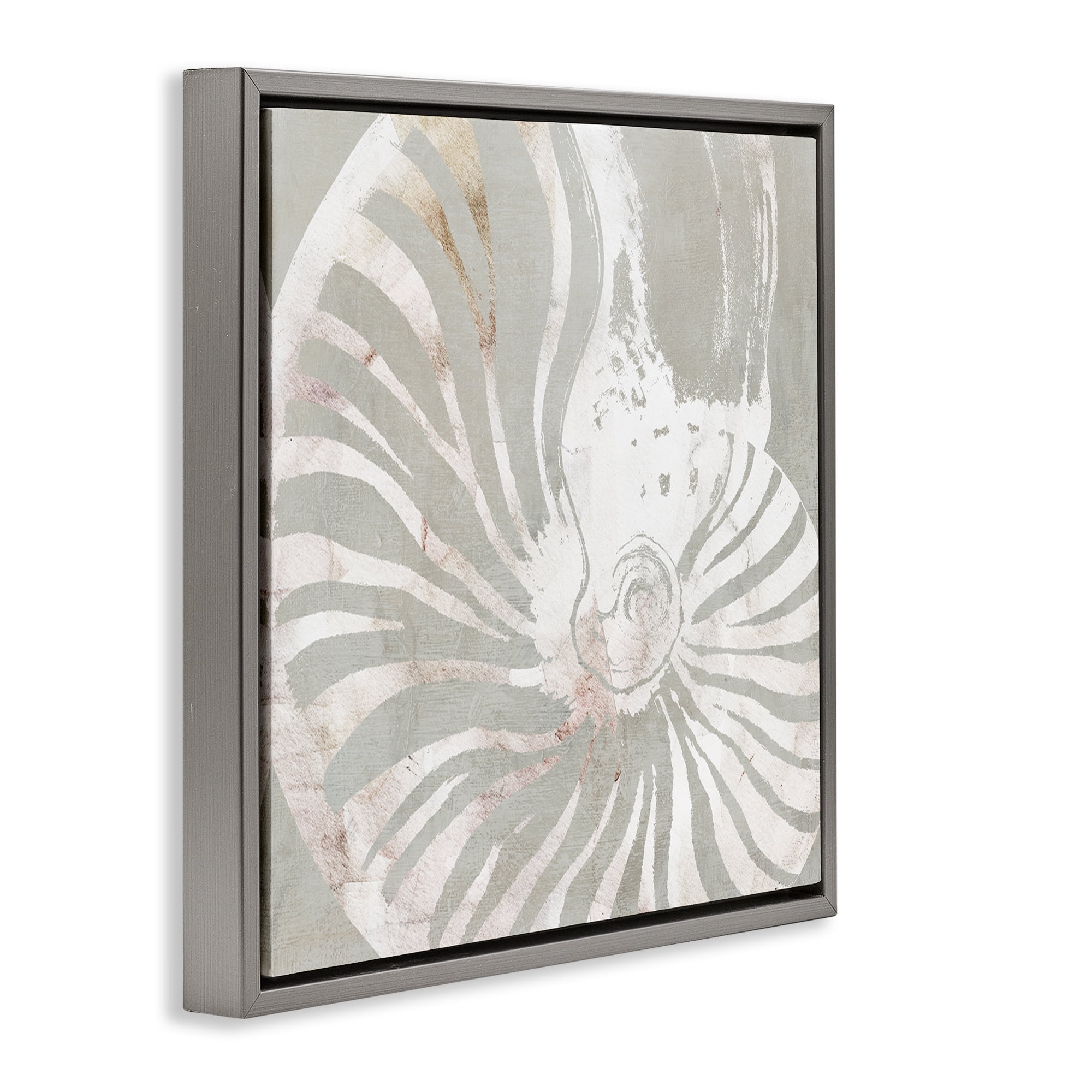 Stupell Industries Beige Nautilus Pattern Nautical & Beach Painting Gray Floater Framed Canvas Art Print Wall Art, 18 x 18