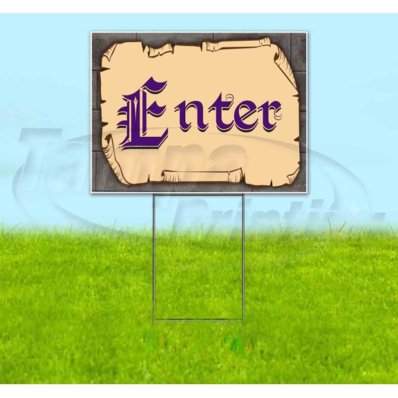 Medieval Fair Enter Purple Scroll (18" x 24") Yard Sign, Includes Metal Step Stake