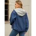 thumbnail image 4 of Unique Bargains Women's Denim Long Sleeves Jacket with Detachable Hoodie S Dark Blue, 4 of 7