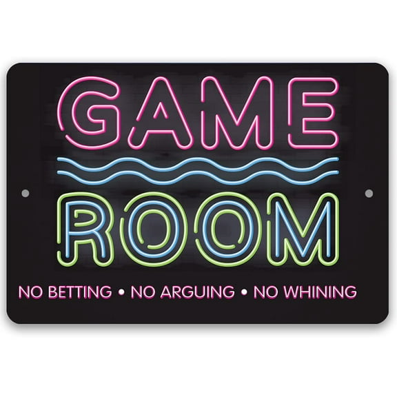Metal Sign - Game Room No Betting No Arguing No Whining - Durable Metal Sign - Use Indoor/Outdoor - Makes a Great Man Cave, Home Bar, Or Game Room Decor and Gift Under $20 (8" x 12")