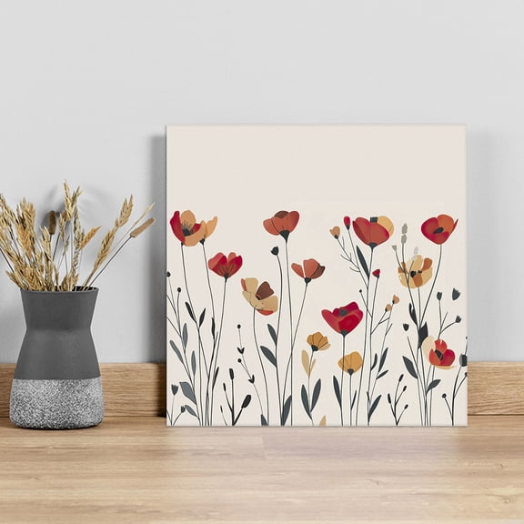 Red Yellow Spring Floral Wall Art Painting on Canvas, Modern Abstract Art Canvas Art Home Prints Wall Art Framed Modern Artwork for Living Room Bedroom Wall Decor 8x8in
