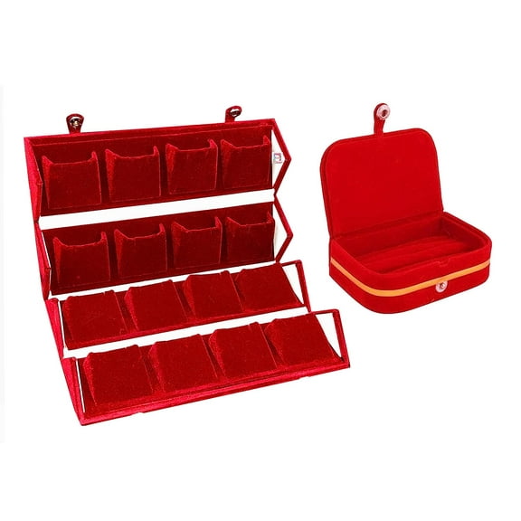 atorakushon Maroon Velvet Folding jewellery Vanity Box Make-Up pouch Multipurpose 16 pair Earrings With Free Ring Box Organizer