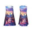 thumbnail image 3 of Vsdgher Taxi Colorful Town Print Summer Dresses for Women Casual U Neck Beach Dress Sleeveless Tank Loose Sundress with Pocket -3X-Large, 3 of 7
