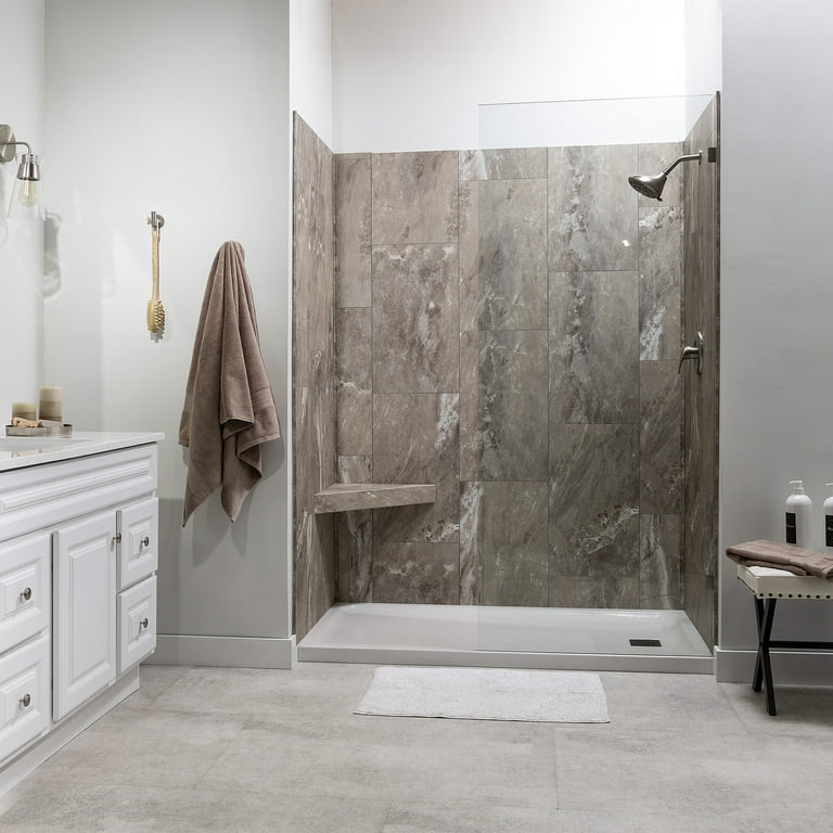 Palisade Vinyl Waterproof Corner Shower Bench in Venetian Marble