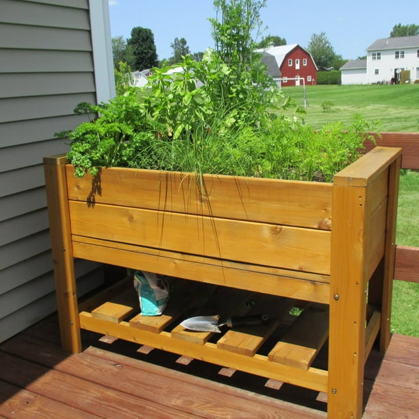 Infinite Cedar Elevated Planter Box with Shelf - Walmart.com - Walmart.com