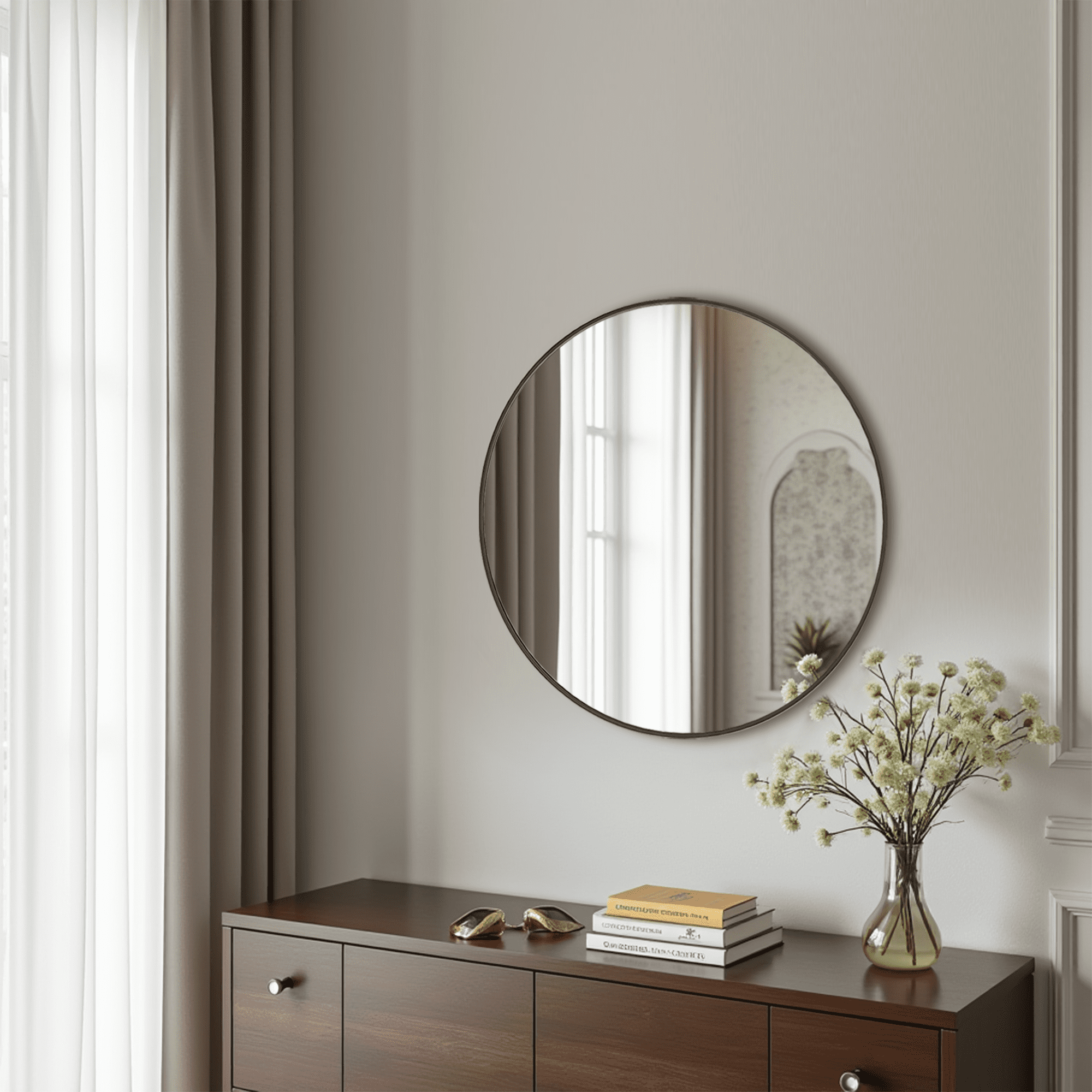 MAYEERTY 20" Round Wall Mirror - Aluminum Frame, Suitable for Vanity/Bathroom/Living Room, Black