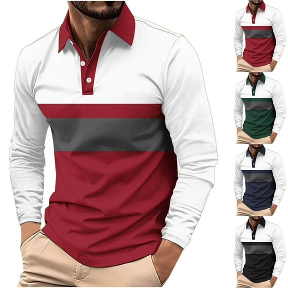 Felirenzacia Men’s Plus Size Quick Dry Polo, Lightweight Breathable Long Sleeve Athletic Fit Striped Print Shirt, Red,5XL