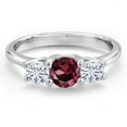 thumbnail image 3 of Gem Stone King 14K White Gold Red Rhodolite Garnet & White Moissanite 3-Stone Engagement Ring | 1.06 Cttw | Round 5MM and 4MM | Three Stone Wedding Anniversary Promise Ring for Women (Size 7), 3 of 6