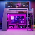 thumbnail image 2 of Bellemave Full Size Gaming Loft Bed with Desk and LED Lights, Wood Loft Beds Frame with 7 Storage Shelves and Hanging Clothes Rack, Small Space Saving Furniture for Bedroom Dorm (Full,Gray), 2 of 10
