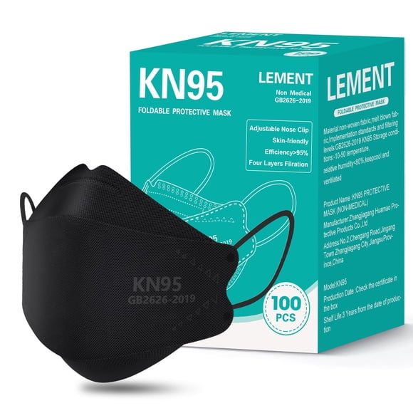 Mascarilla facial LEMENT KN95 negra desechable, 100 unidades