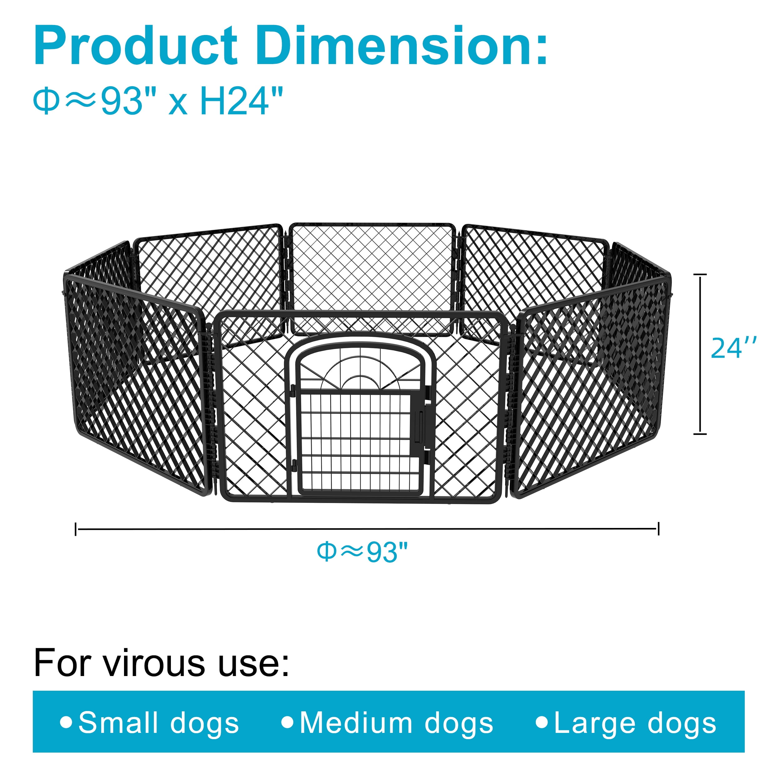 Vibrant Life 8-Panel Plastic Playpen for Dogs, Black 24"
