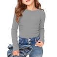 thumbnail image 5 of Kureaily Girls Long Sleeve Ribbed Raglan Tee Stretchy Casual Basic Fit Crew Neck Shirt For Kids Youth/ 13-14 Years/ Big Kid (Gray), 5 of 5