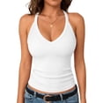 thumbnail image 2 of Vamuko Womens Halter Tank Tops V Neck Ribbed Tops Summer 2026 Sleeveless Slim Fit Basic Workout Crop Shirts Racerback Tight Y2k Camisole White S, 2 of 6