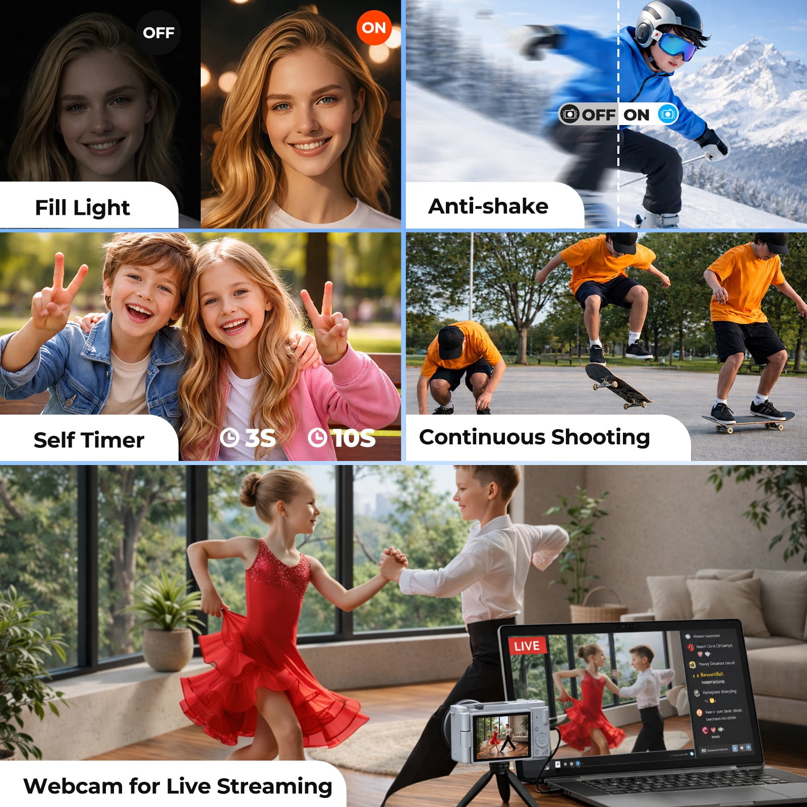 Campark 72MP Digital Camera for Photography, 6X Optical Zoom Autofocus 5K Vlogging Camera for YouTube
